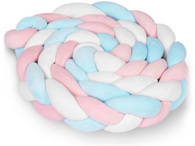 Ricokids, warkocz, ochraniacz do łóżeczka, biało-niebiesko-różowy