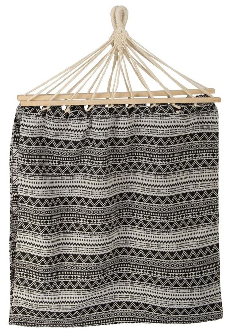 Royokamp, Etno, hamak ogrodowy z drążkiem, 2 osobowy, czarno-biały, 200-147 cm