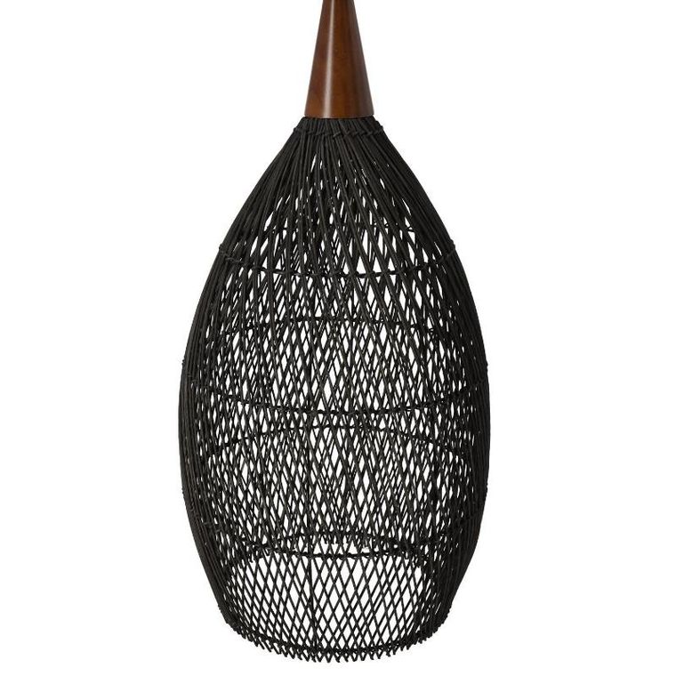 Rustykalna, lampa wisząca, rattanowa, 35 cm, czarna