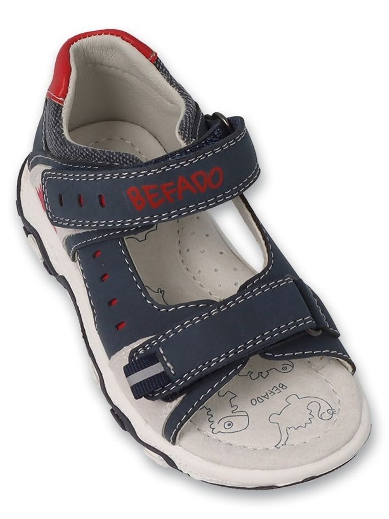 Sandały chłopięce, granatowe, skórzana wkładka, Befado