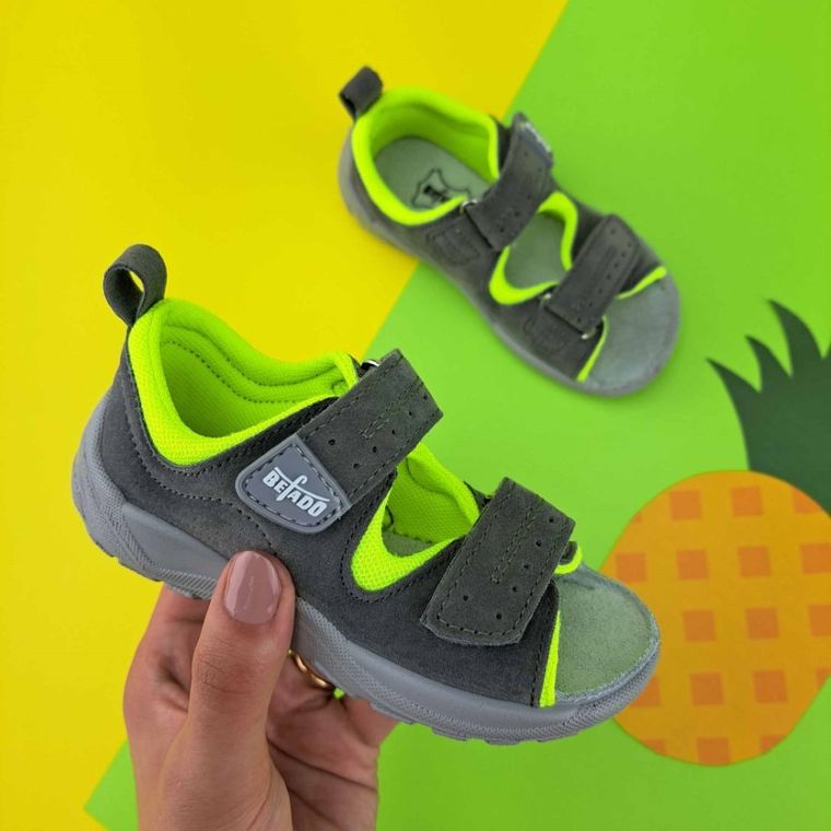 Sandały chłopięce, szaro-zielone, Befado