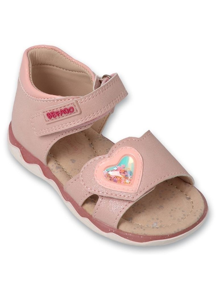 Sandały dziewczęce, różowe, skórzana wkładka, Befado