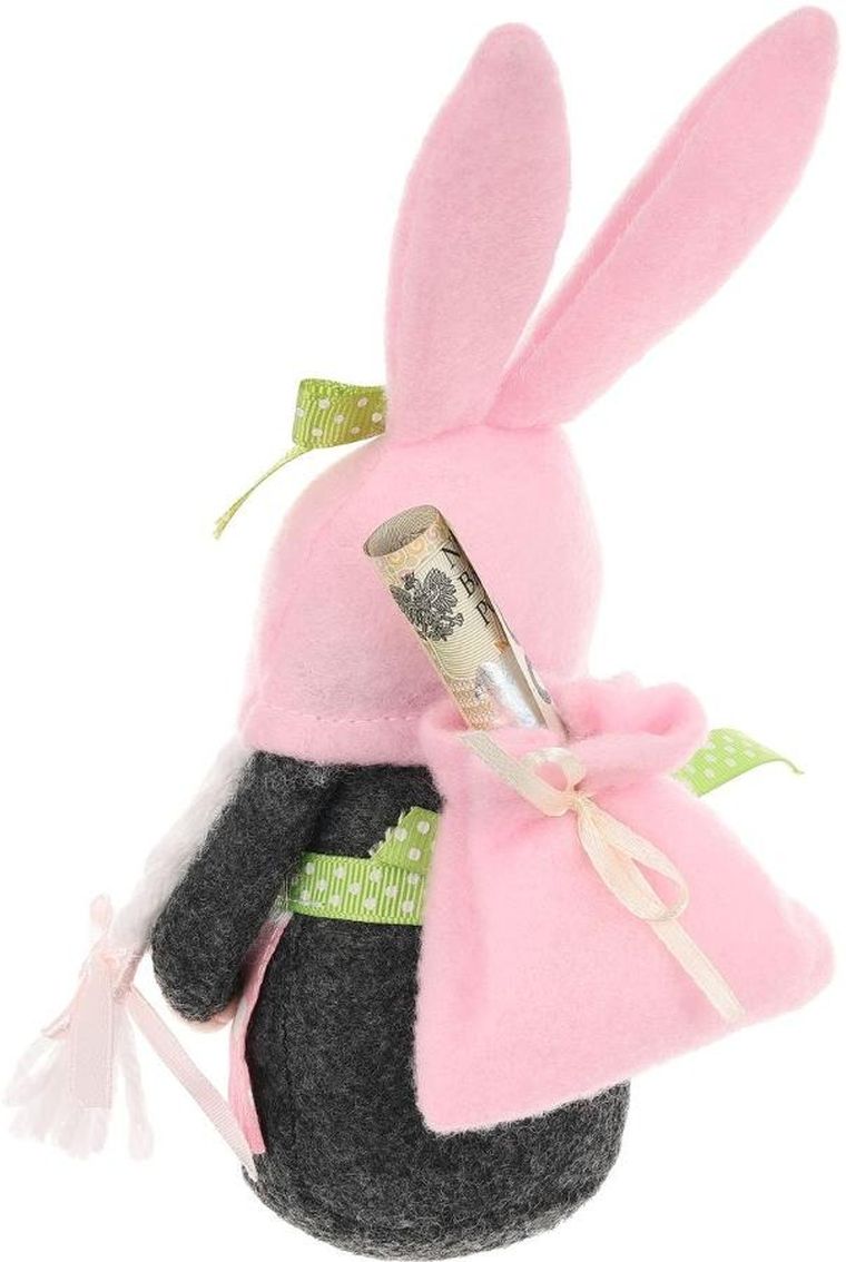 Saska Garden, dekoracja wiosenna, skrzat gnom, zajączek, z workiem na prezent, różowy, 20 cm
