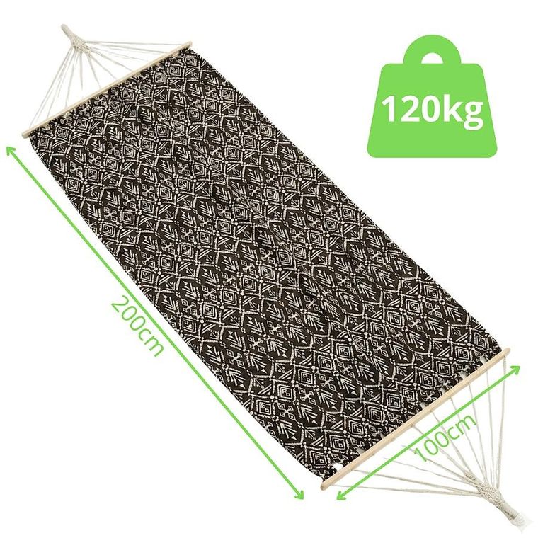 Saska Garden, Etno, hamak ogrodowy z drążkiem, 1 osobowy, czarno-biały, 200-100 cm