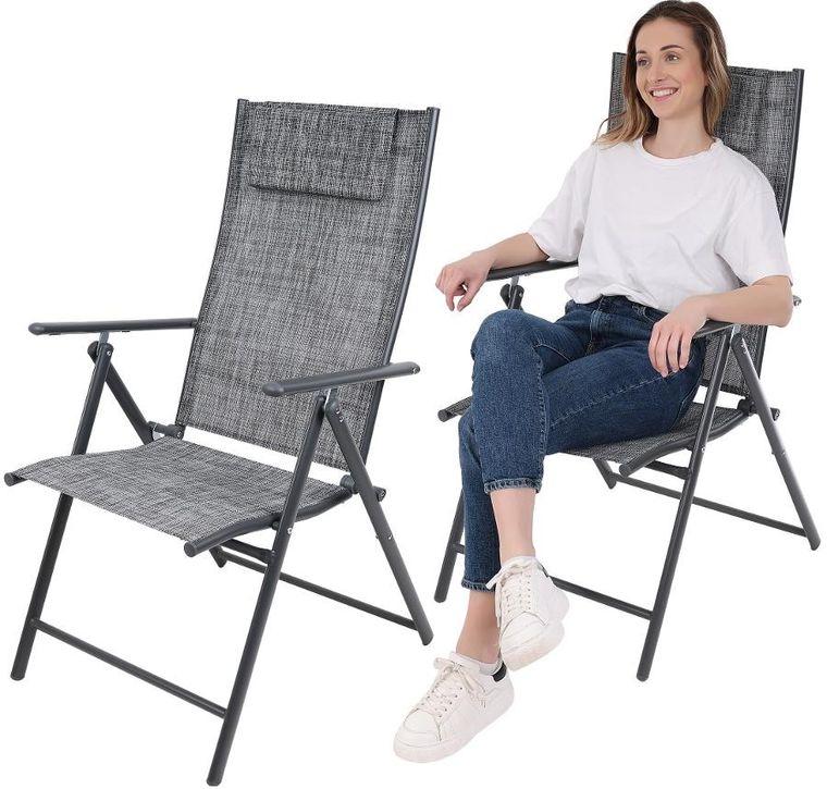 Saska Garden, krzesło ogrodowe z zagłówkiem, 7-pozycyjne, textline, 57-68-106 cm, 2 szt.