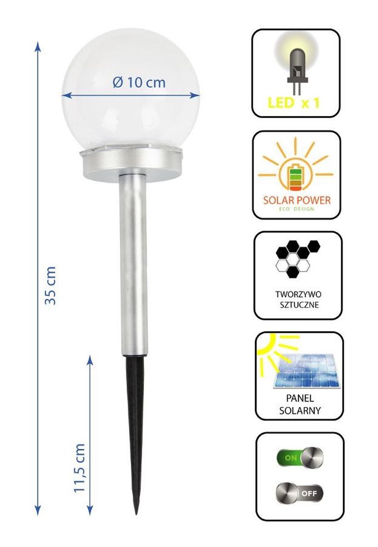 Saska Garden, lampa solarna, kula mleczna, 10-35 cm