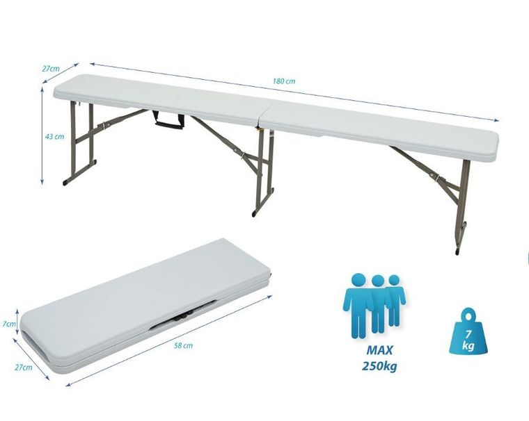 Saska Garden, ławka cateringowa składana, biała, 183-28-43 cm