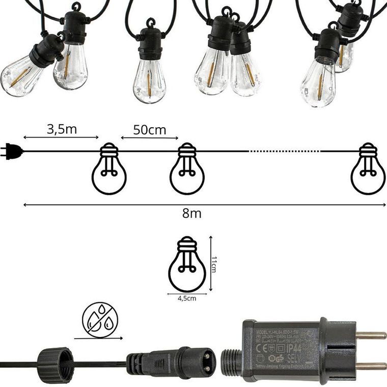 Saska Garden, Party Light, girlanda zewnętrzna, 10 żarówek, LED, 8m, 230V