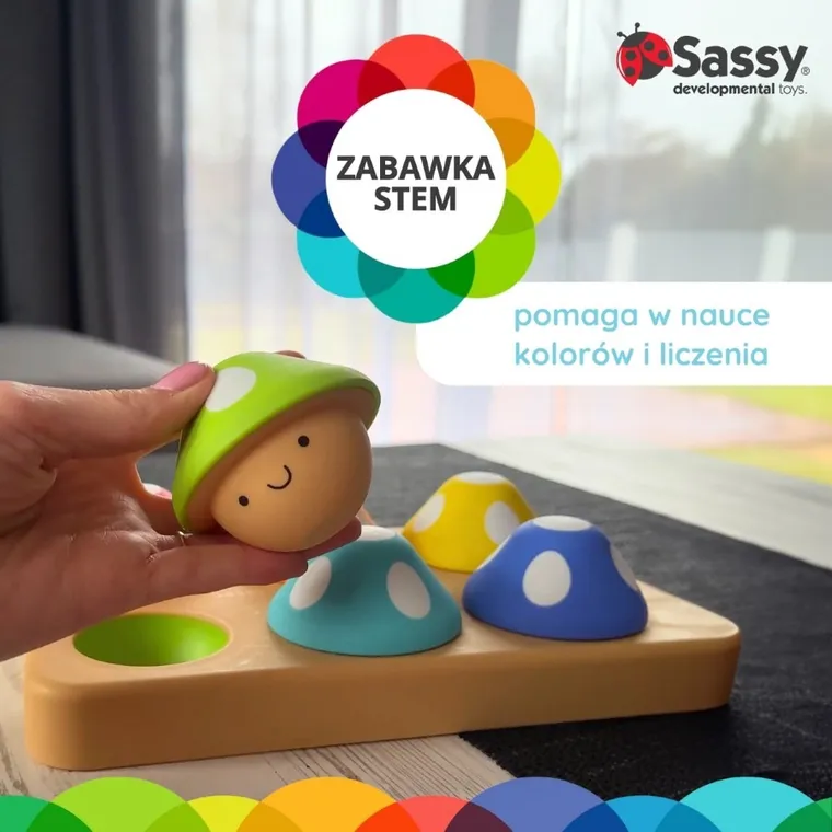 Sassy, Psotne grzybki, sorter dla dzieci, zabawka edukacyjna, 12m+