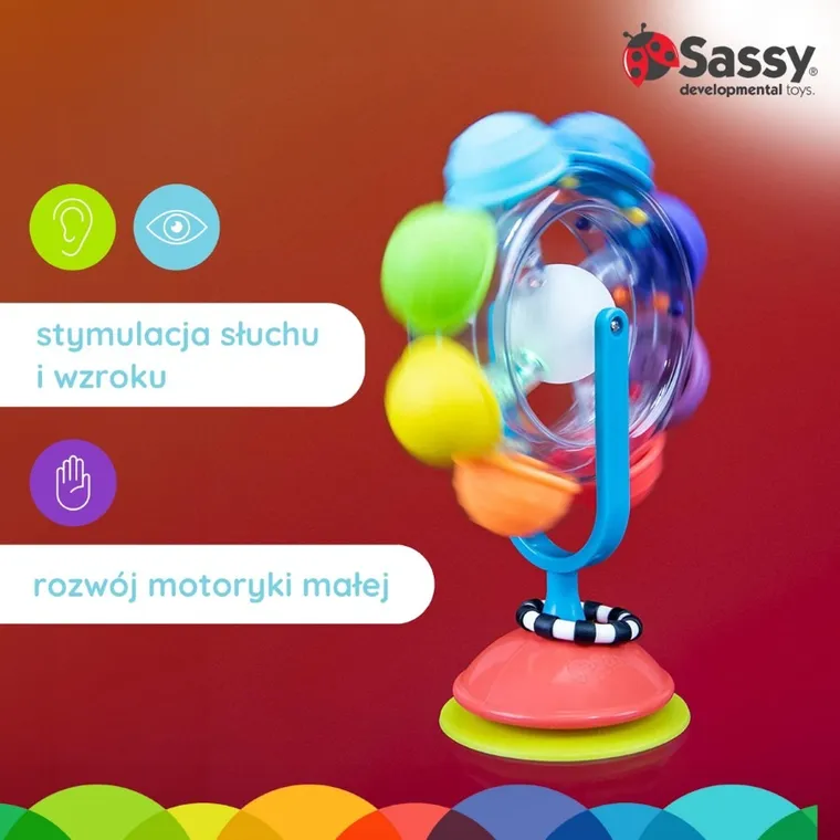 Sassy, świecący kołowrotek, zabawka sensoryczna, tęcza, 6m+