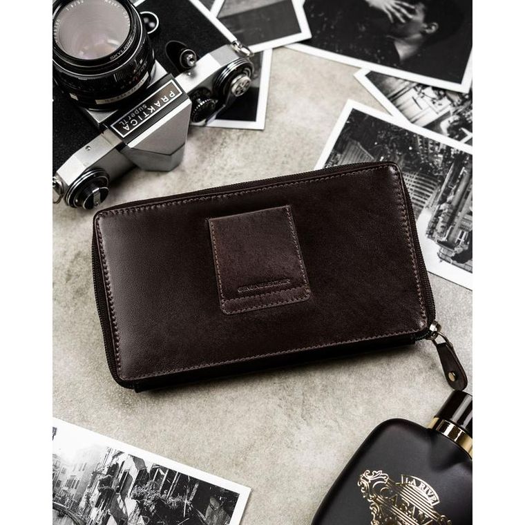 Saszetka na biodro, brązowa, skórzana, Rovicky