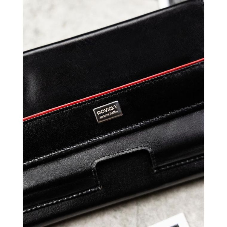 Saszetka na biodro, czarna, skórzana, Rovicky