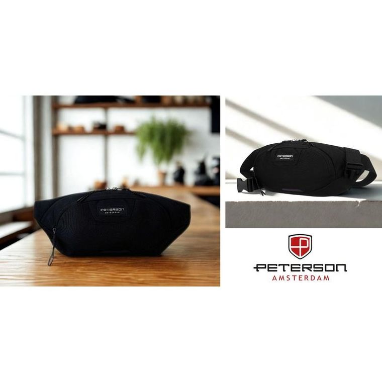 Saszetka na biodro, nerka, czarna, Peterson
