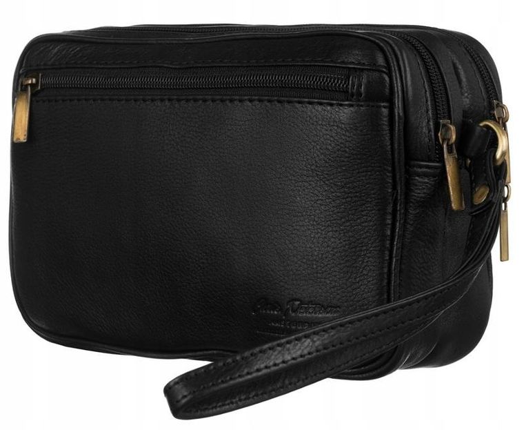 Saszetka na biodro, nerka, czarna, skóra ekologiczna, Peterson