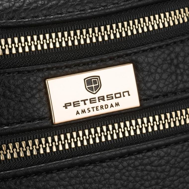 Saszetka na biodro, nerka, czarna, skóra ekologiczna, Peterson
