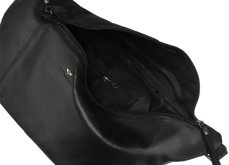 Saszetka na biodro, nerka, czarna, skórzana, Peterson