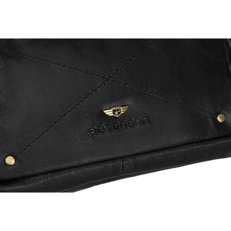 Saszetka na biodro, nerka, czarna, skórzana, Peterson