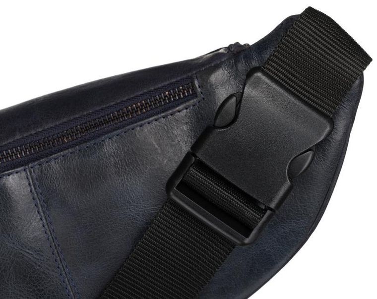Saszetka na biodro, nerka, granatowa, skórzana, Peterson