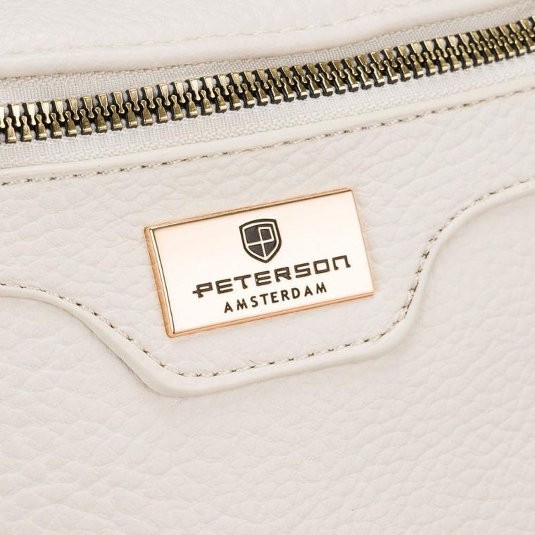 Saszetka na biodro, nerka, jasnobeżowa, skóra ekologiczna, Peterson