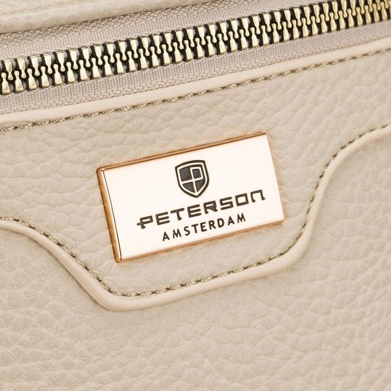Saszetka na biodro, nerka, jasnobeżowa, skóra ekologiczna, Peterson