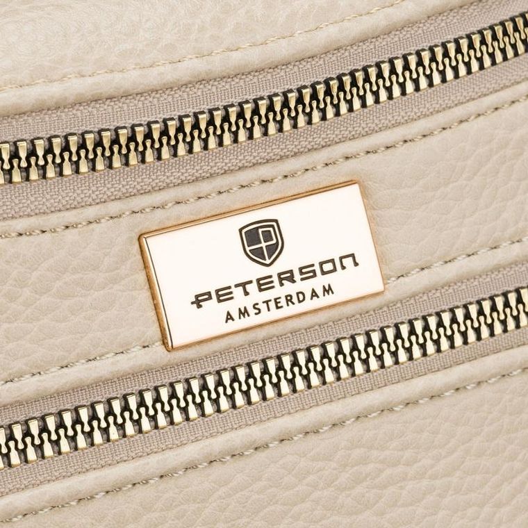 Saszetka na biodro, nerka, jasnobeżowa, skóra ekologiczna, Peterson