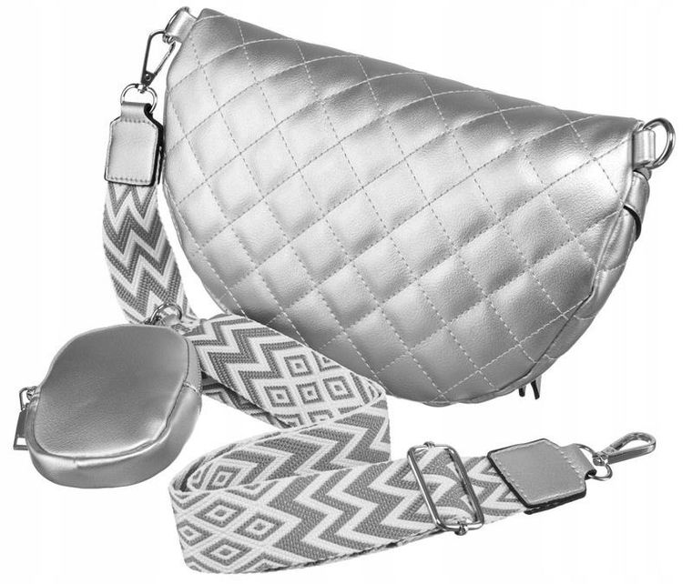 Saszetka na biodro, nerka, srebrna, skóra ekologiczna, Rovicky