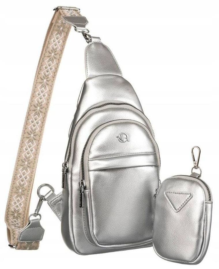 Saszetka na ramię, nerka, srebrna, skóra ekologiczna, Rovicky