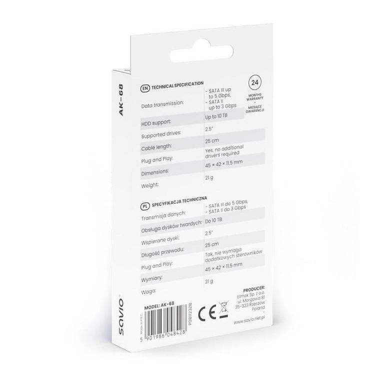 Savio, adapter SATA do dysków 2.5"