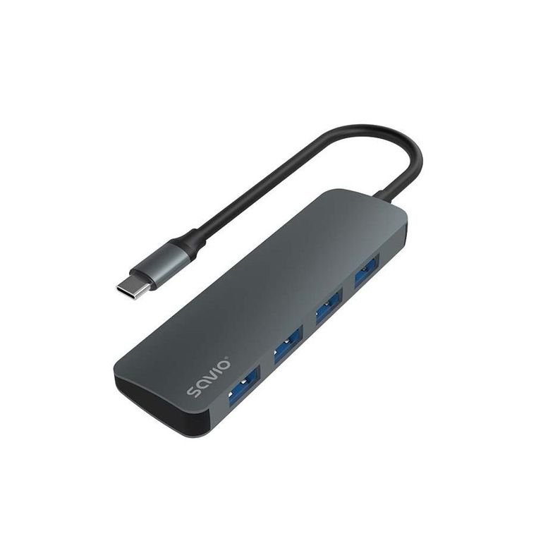 Savio, hub USB-C, 4xUSB-A, szary