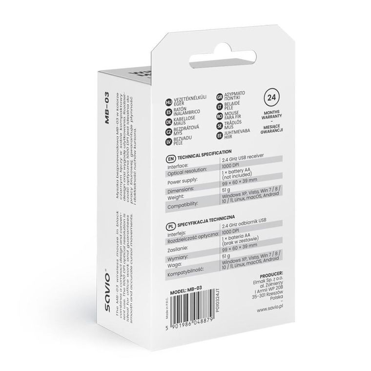 Savio, myszka bezprzewodowa, MB-03