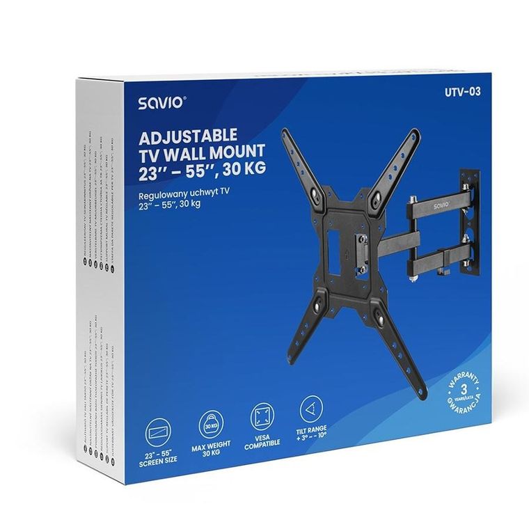 Savio, regulowany uchwyt do TV, UTV-03 23"– 55", 30 kg