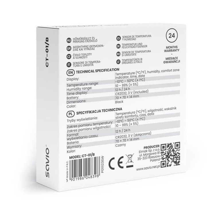 Savio, stacja pogody, bezprzewodowa, do użytku wewnętrznego, SAVCT-01/b