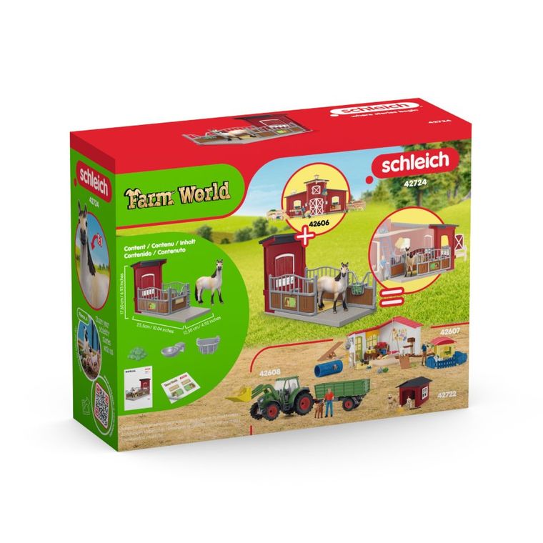 Schleich, Farm World, Boks dla kucyka z klaczą Mustanga, zestaw, 42724