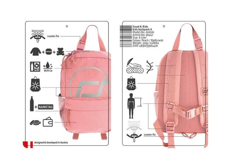 Scoot & Ride, plecak na hulajnogę, Peach, 9l
