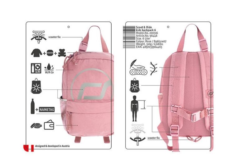 Scoot & Ride, plecak na hulajnogę, Rose, 9l
