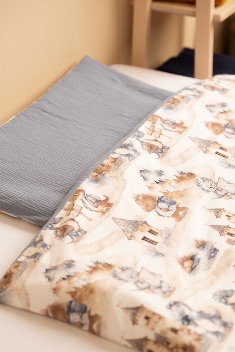 Sensillo, 2-częściowy komplet pościeli, smoki, jeans, 100-135 cm