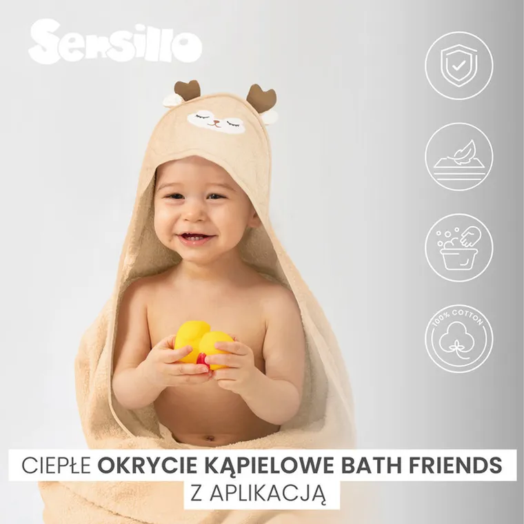 Sensillo, Bathfriends, okrycie kąpielowe, miś, 100-100 cm