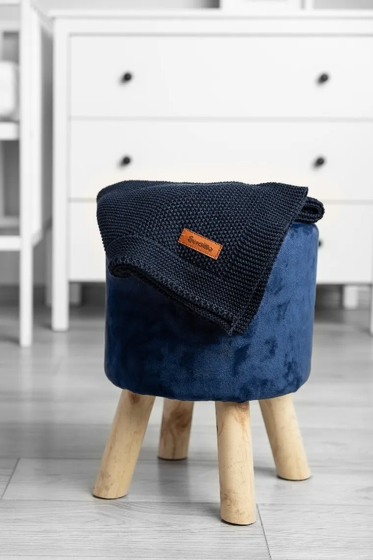 Sensillo, kocyk dziergany, bawełniany, granatowy, 100-80 cm