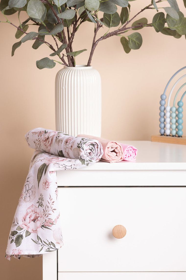 Sensillo, pieluchy muślinowe, kwiaty, 38-38 cm, 60-80 cm, 120-120 cm, 3 szt.