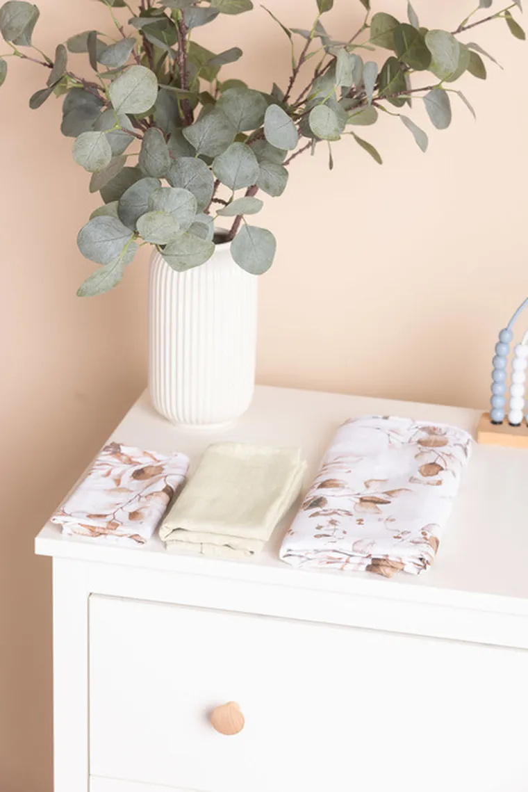 Sensillo, pieluchy muślinowe, listki, 38-38 cm, 60-80 cm, 120-120 cm, 3 szt.