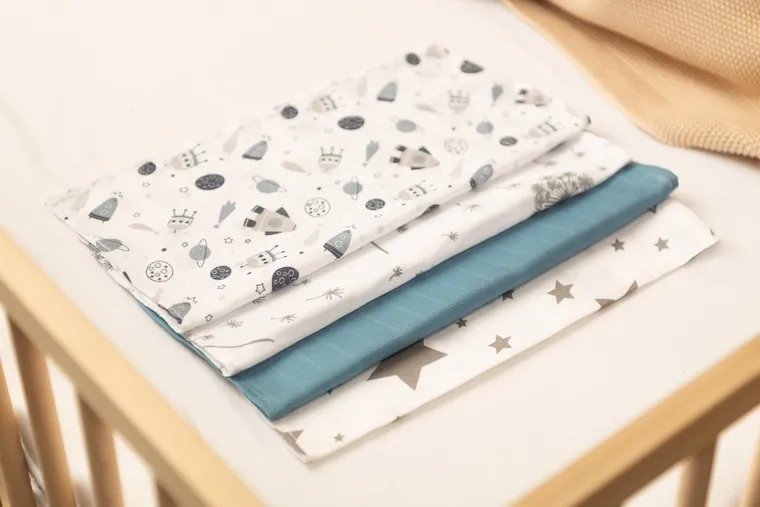 Sensillo, pieluszka muślinowa, niebieska, 35-35 cm, 4 szt.