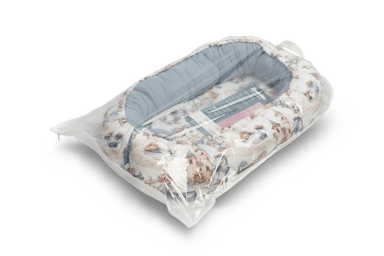 Sensillo, Smoki, gniazdko niemowlęce, kokon, muślin jeans, 80-45 cm