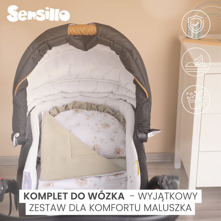 Sensillo, Teddy, komplet do wózka muślin, szary