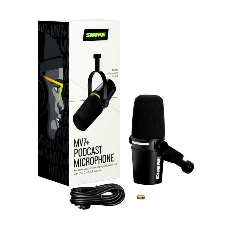 Shure, MV7+-K, mikrofon lektorski, wokalny ze złączem XLR/USB-C, czarny