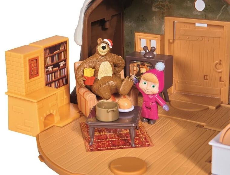 Simba, Masza i Niedźwiedź, zimowy domek i 3 figurki, zestaw