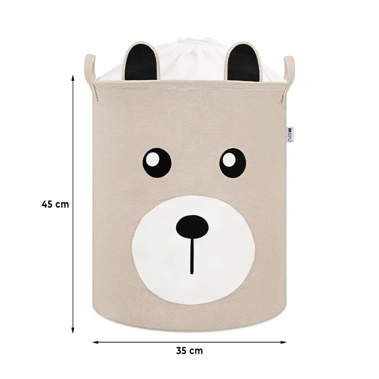 Sipo, kosz na zabawki XL, bawełniany, wodoodporny, zamykany na ściągacz, Beżowy miś