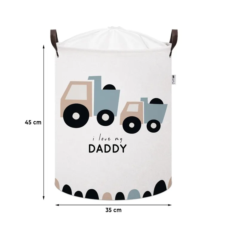 Sipo, kosz na zabawki XL, bawełniany, wodoodporny, zamykany na ściągacz, Ciężarówki