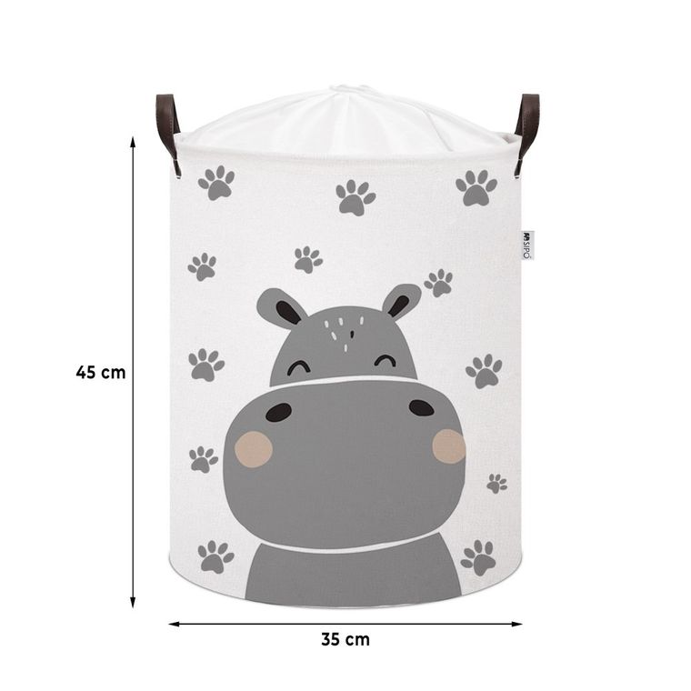 Sipo, kosz na zabawki XL, bawełniany, wodoodporny, zamykany na ściągacz, Hippo