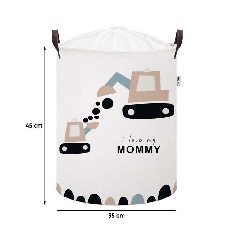 Sipo, kosz na zabawki XL, bawełniany, wodoodporny, zamykany na ściągacz, Koparki