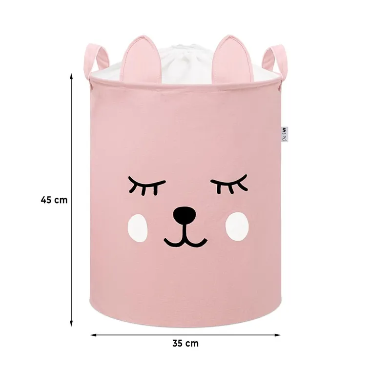 Sipo, kosz na zabawki XL, bawełniany, wodoodporny, zamykany na ściągacz, Różowy miś